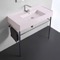 Pink Console Sink With Chrome Base, Modern, 40